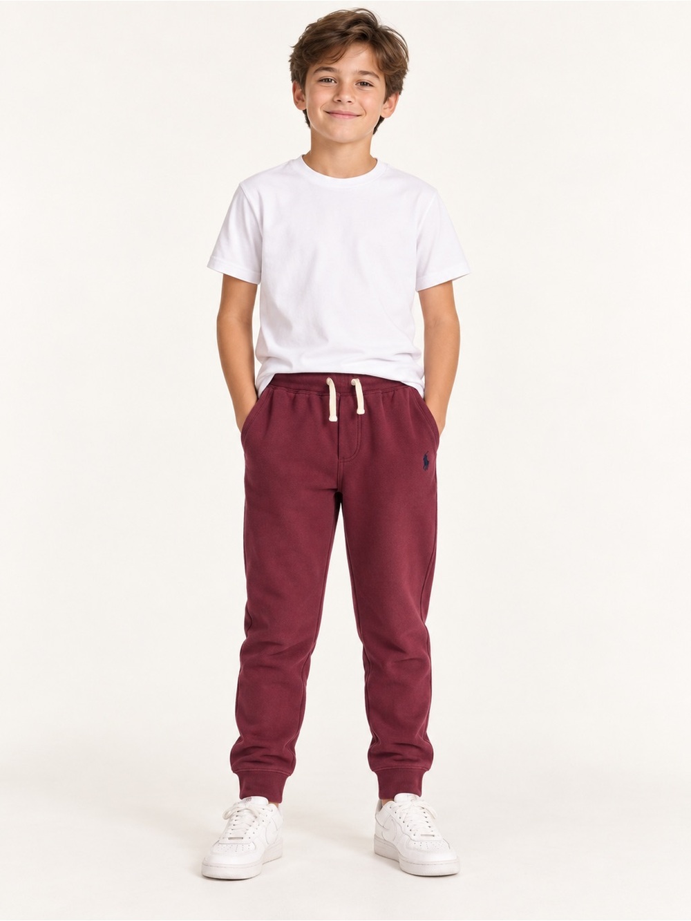 Polo Ralph Lauren Boys L 14-16 Burgundy Fleece Jogger Sweatpants Pony Logo